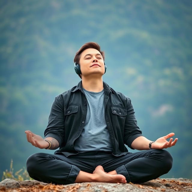 Elon Musk is sitting in a meditative pose with his eyes closed