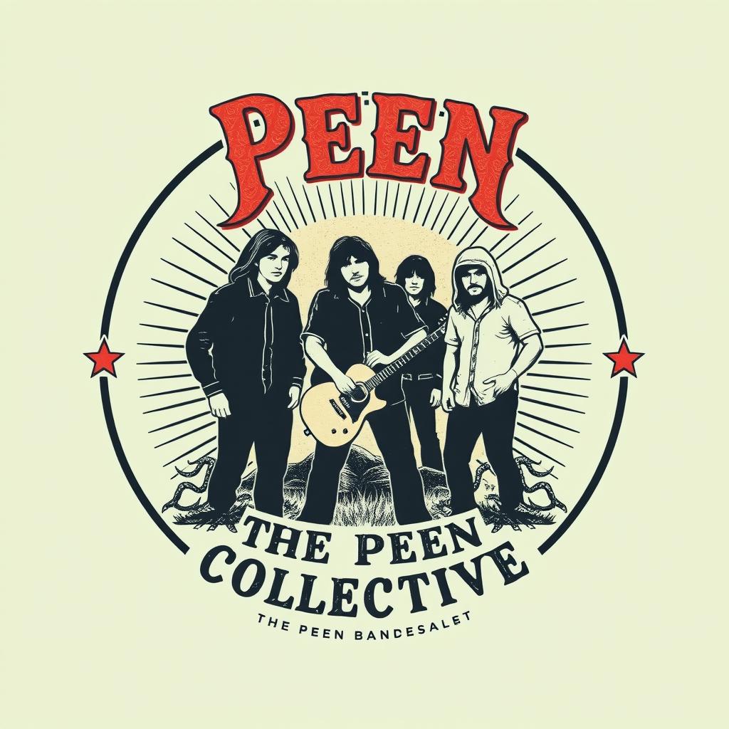 Design a vintage style band shirt for a band named 'Peen' with the album title 'The Peen Collective'