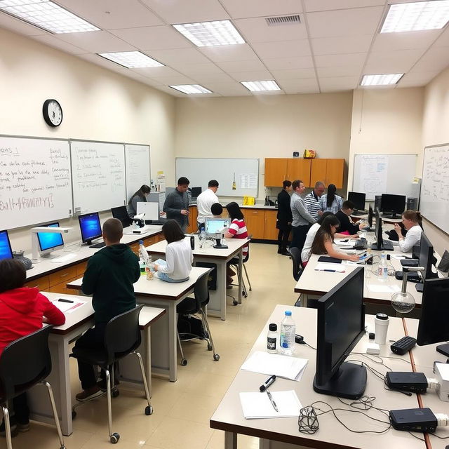 A classroom space designed for conducting activities in physics, chemistry, biology, and mathematics, including the use of computers and devices