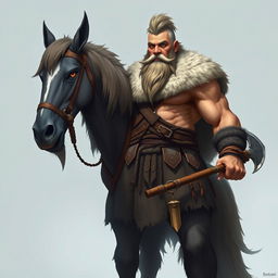 The northern centaur clan Chief is a towering, commanding figure with a powerful, shaggy horse body and a muscular, weathered human torso