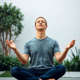 Mark Zuckerberg is sitting in a meditative pose with his eyes closed, wearing earphones