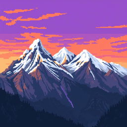 An epic background of a mountain range in pixel art style