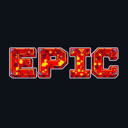 A pixel art design featuring a font that spells out the word 'EPIC' letter by letter