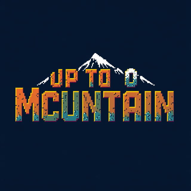 A pixel art design featuring the phrase 'Up to Mountain' written in an epic font