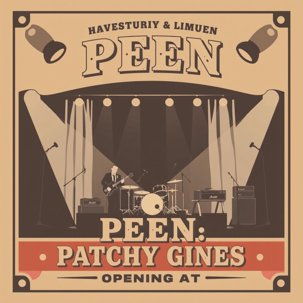 A vintage-style concert poster featuring the band named Peen with Patchy Gines as the opening act