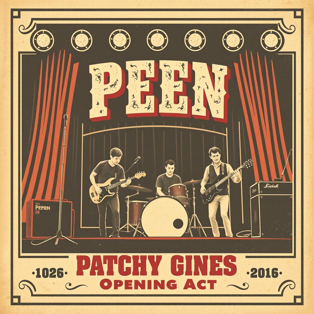 A vintage-style concert poster featuring the band named Peen with Patchy Gines as the opening act