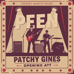 A vintage-style concert poster featuring the band named Peen with Patchy Gines as the opening act