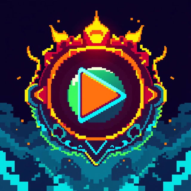 A pixel art design of an epic play button