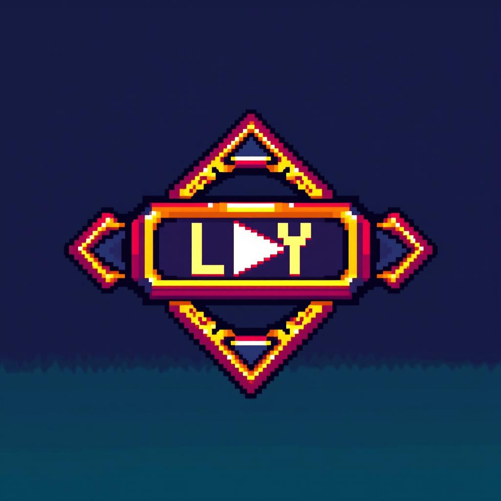 A pixel art design of an epic play button for a video game