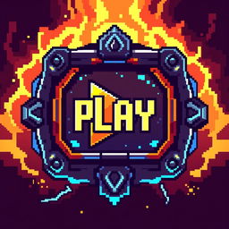 A pixel art design of an epic play button for a video game