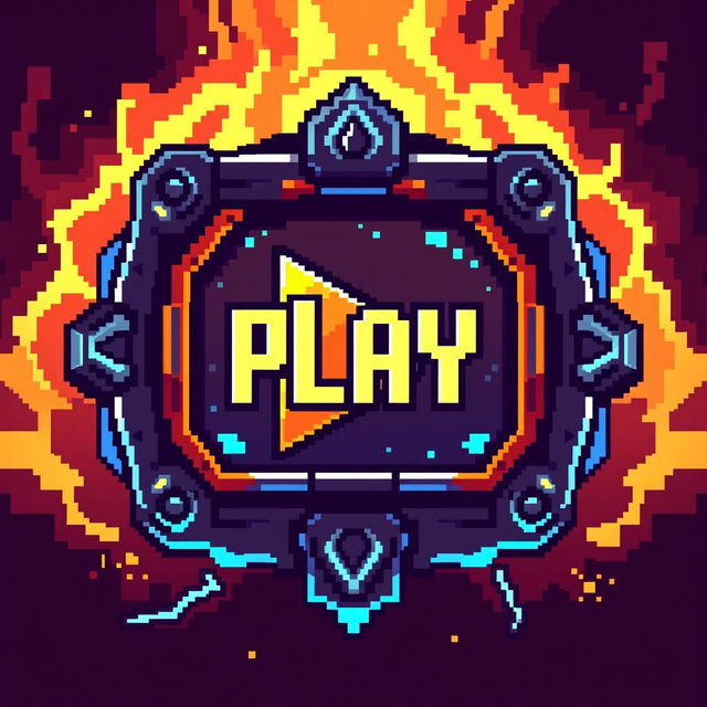 A pixel art design of an epic play button for a video game