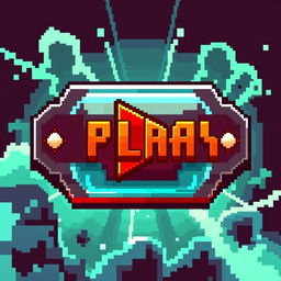 A pixel art design of an epic play button for a video game