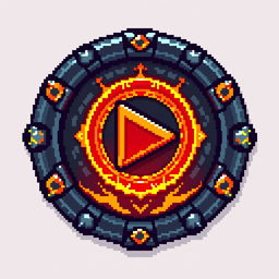 A pixel art design of an epic play button for a video game