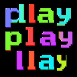 The word 'play' written in pixel art style