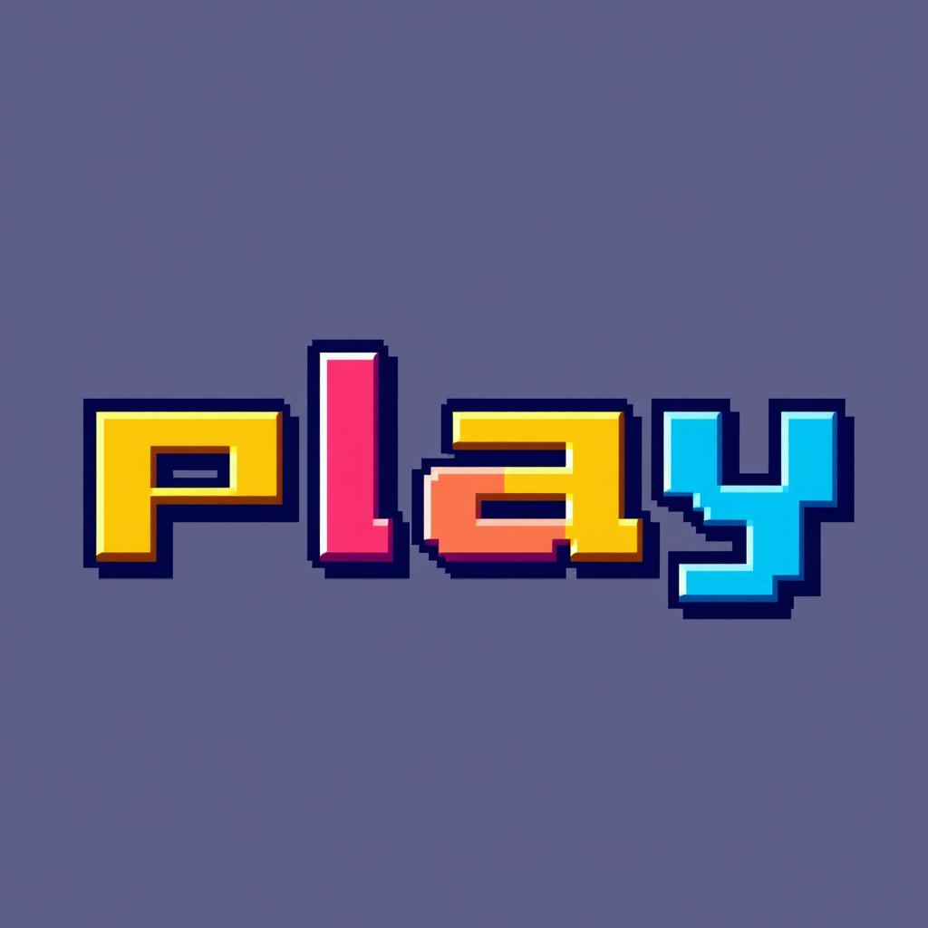 The word 'play' written in pixel art style