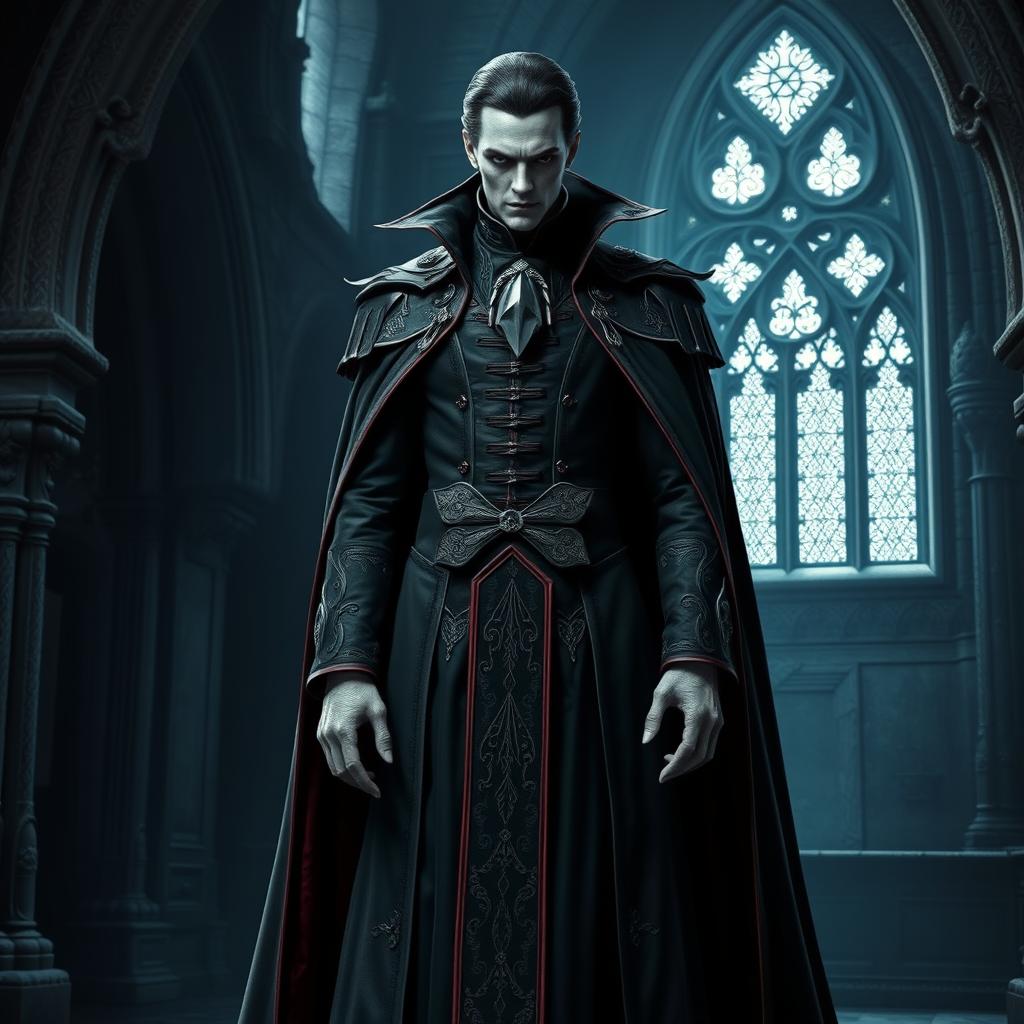 A full body view of a vampire high lord, without a cape