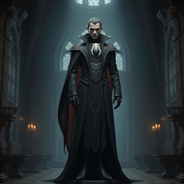 A full body view of a vampire high lord, without a cape