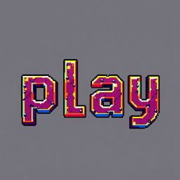 The word 'play' written in an epic pixel art style