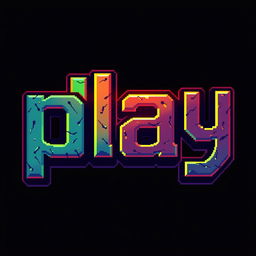 The word 'play' written in an epic pixel art style