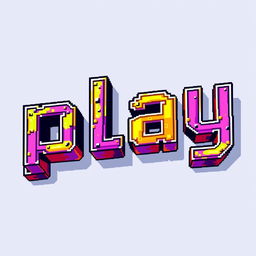 The word 'play' written in an epic pixel art style