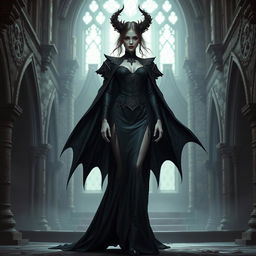 A full body view of a female vampire high lord in a Dungeons and Dragons theme