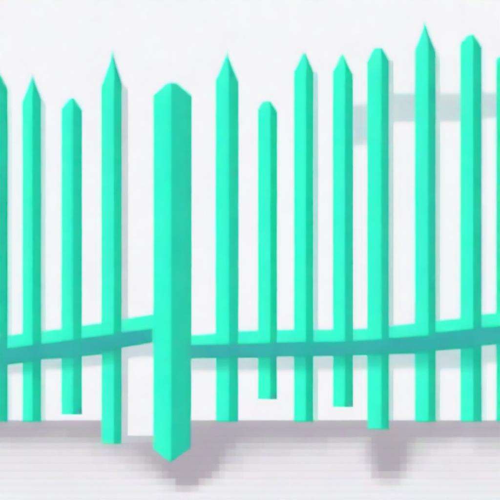 Create a pixel art image featuring a turquoise fence, viewed from the inner corner, on a white background