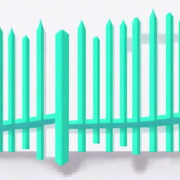 Create a pixel art image featuring a turquoise fence, viewed from the inner corner, on a white background