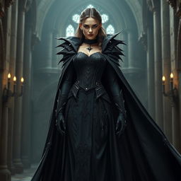 A full body view of a female vampire high lord in a Dungeons and Dragons theme