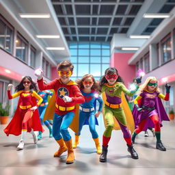 A vibrant and dynamic school for teenage superheroes, featuring generic young heroes in training