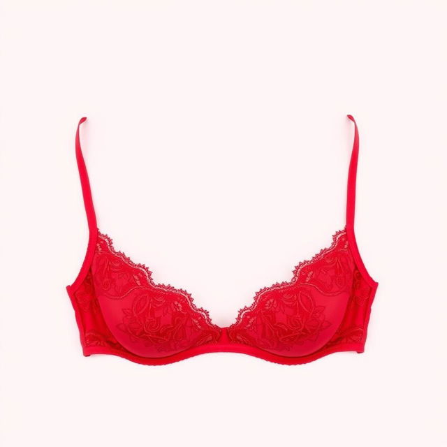 A red bra displayed on a plain background