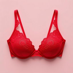 A red bra displayed on a plain background