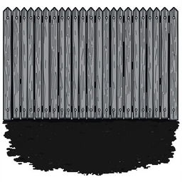 A gray fence viewed from the front and left side, with black soil at the bottom