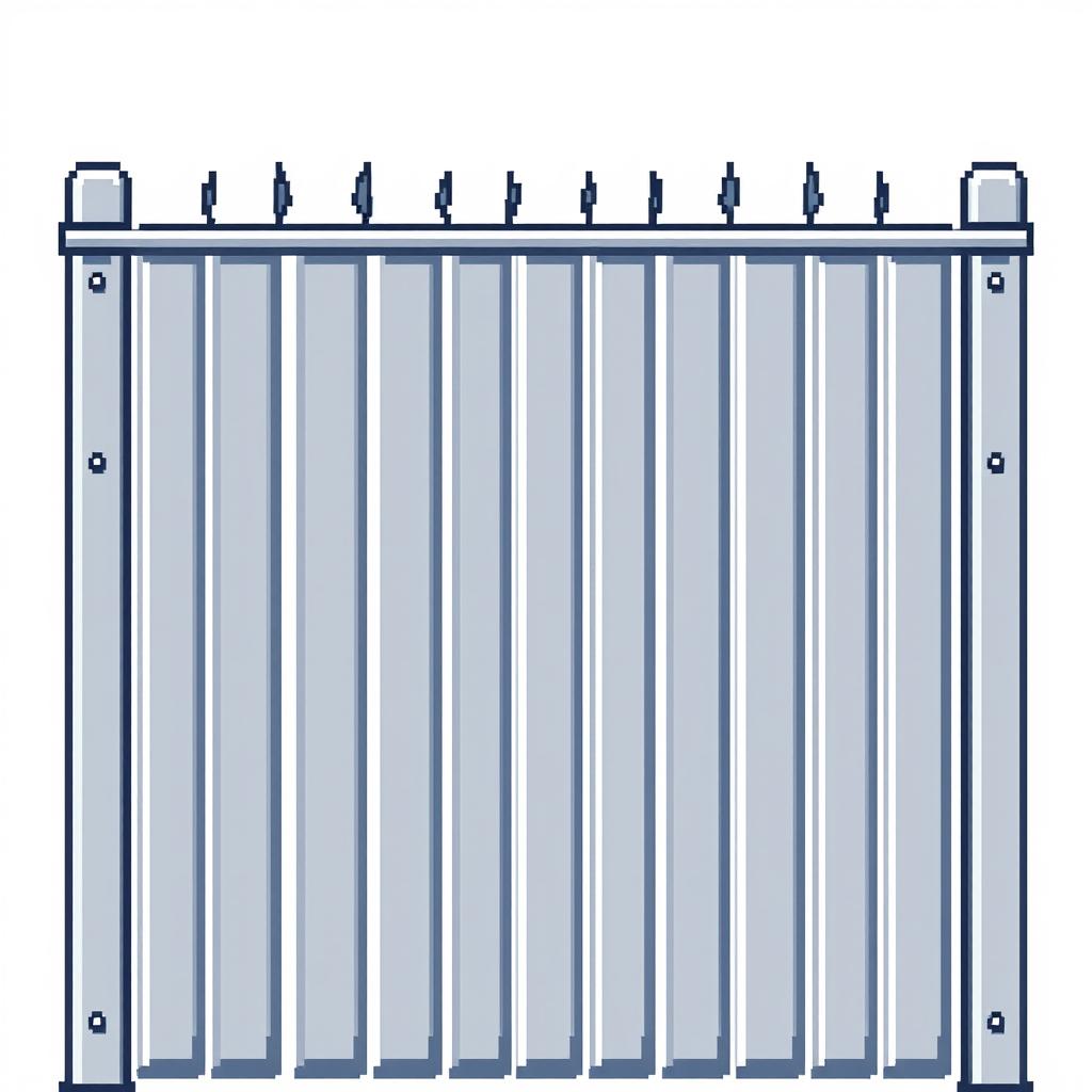 A gray corrugated metal fence in pixel art style set against a white background.