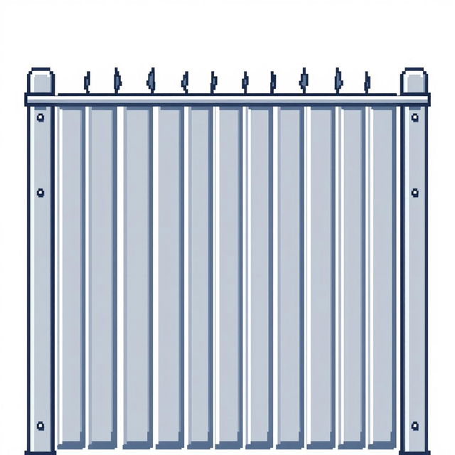 A gray corrugated metal fence in pixel art style set against a white background.