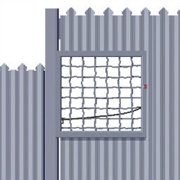 A gray corrugated metal fence in pixel art style set against a white background.