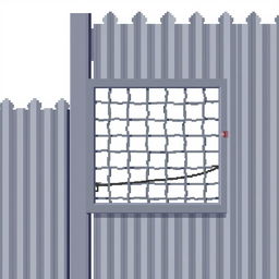 A gray corrugated metal fence in pixel art style set against a white background.