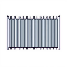 A gray corrugated metal fence in pixel art style set against a white background.