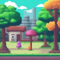 Create a detailed pixel art image featuring a vibrant and colorful scene