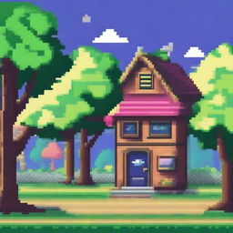 Create a detailed pixel art image featuring a vibrant and colorful scene