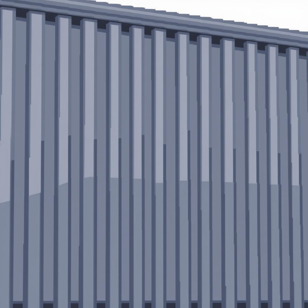 A gray corrugated metal fence in pixel art style set against a white background.