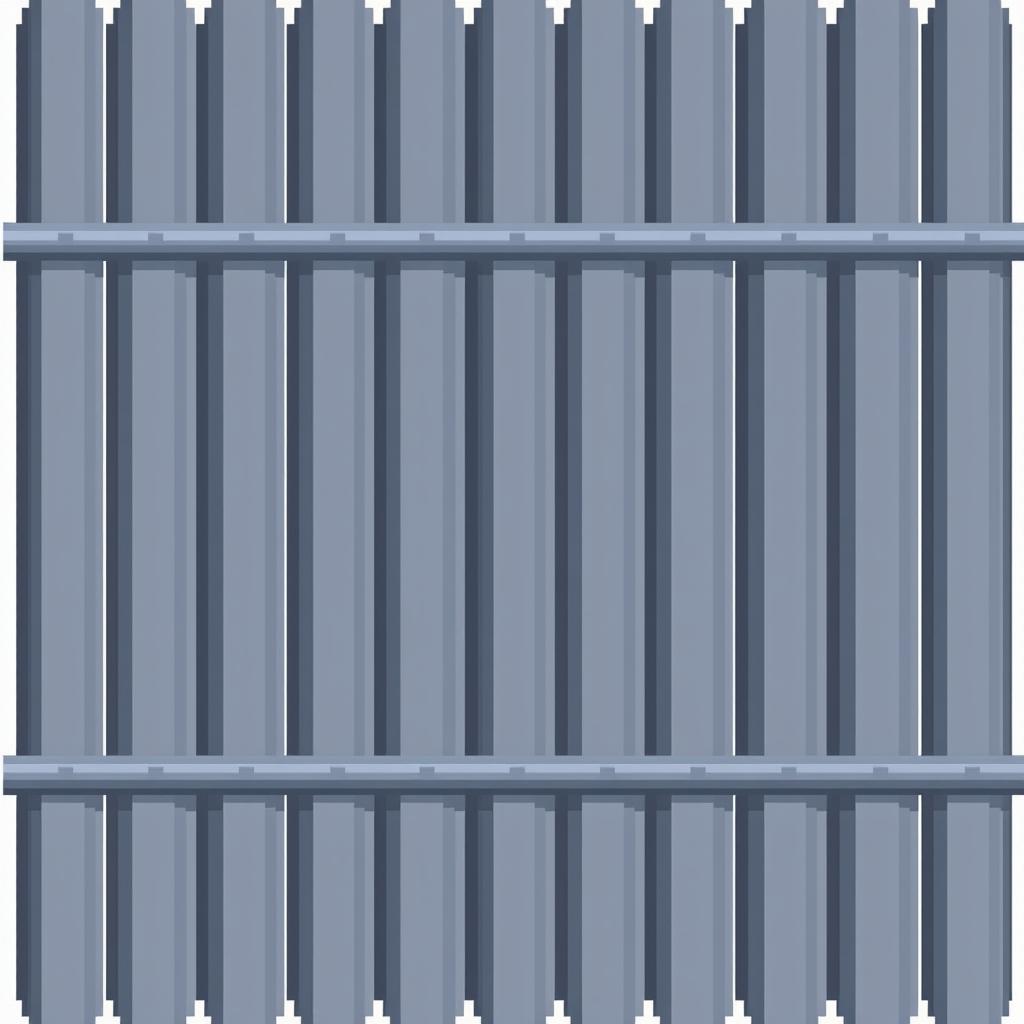 A gray corrugated metal fence in pixel art style set against a white background.