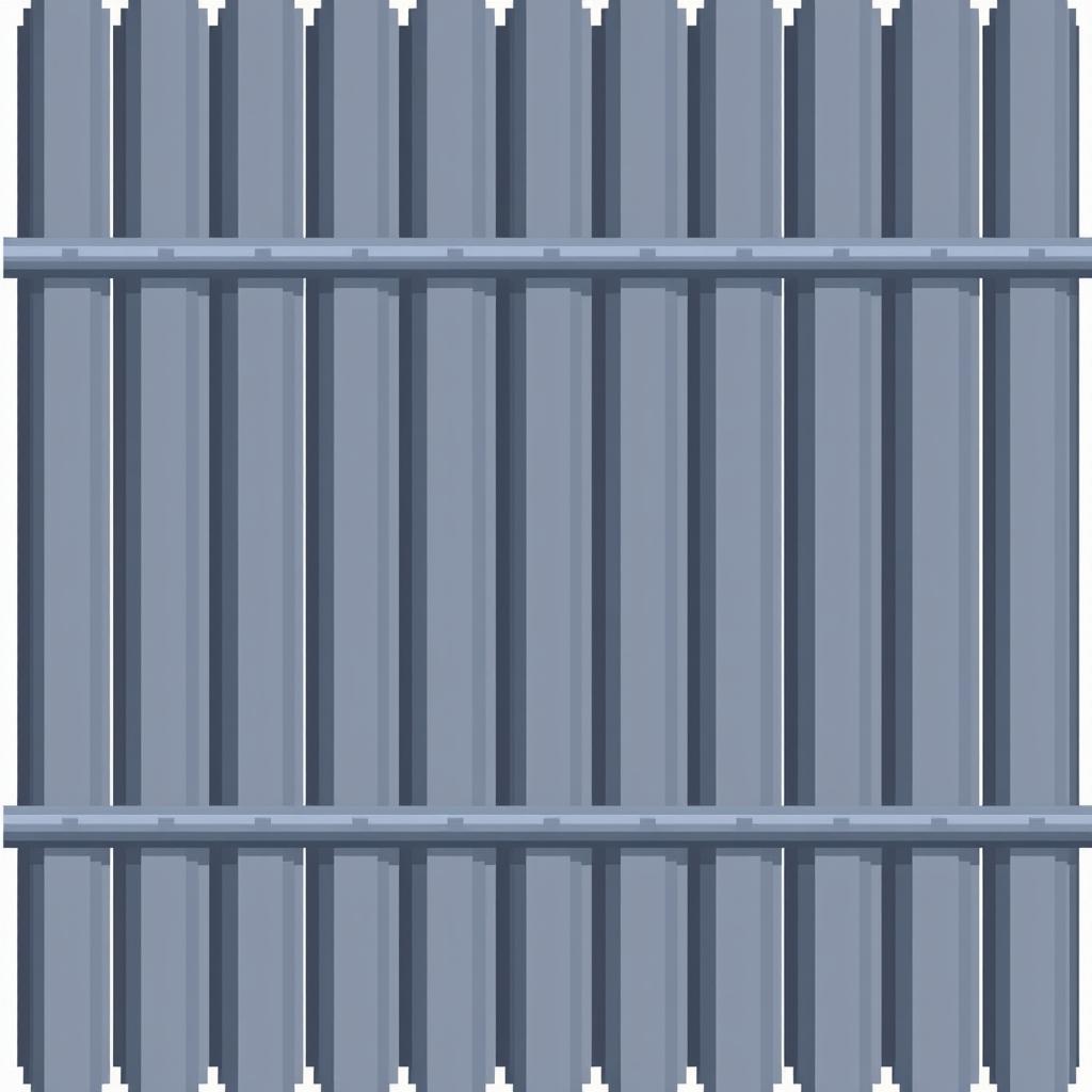 A gray corrugated metal fence in pixel art style set against a white background.