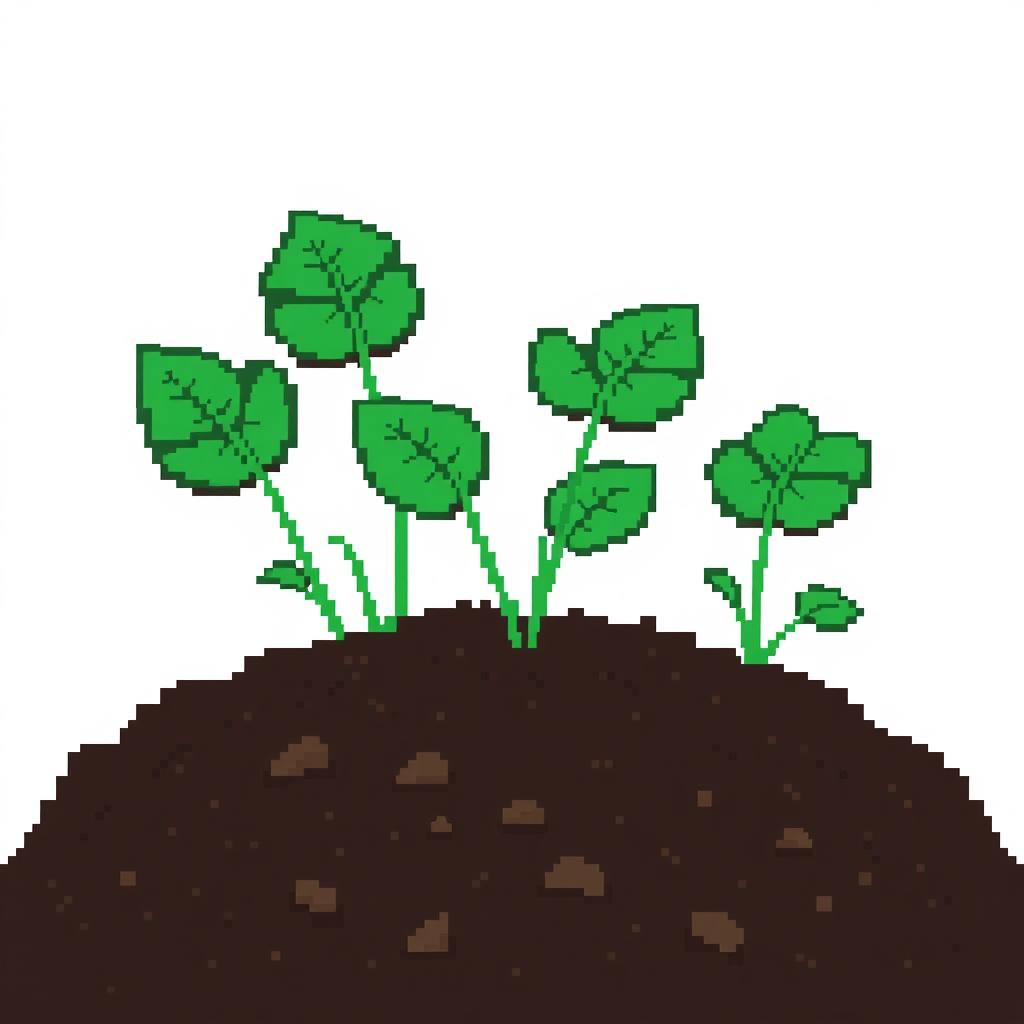 A front view of garden soil, depicted in pixel art style on a white background.