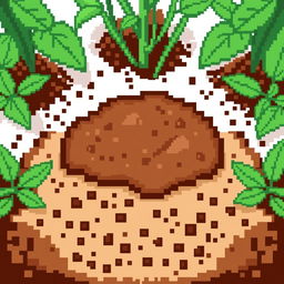 A front view of garden soil, depicted in pixel art style on a white background.