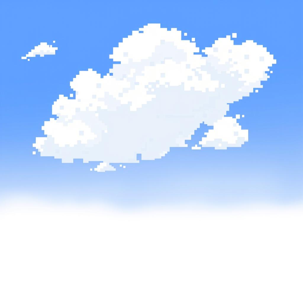 A blue sky depicted in pixel art style, set against a white background.