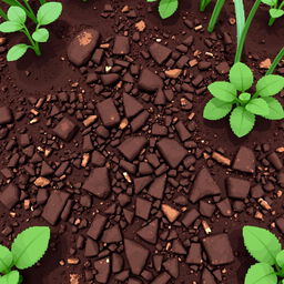 A front view of soil in a garden depicted in pixel art style