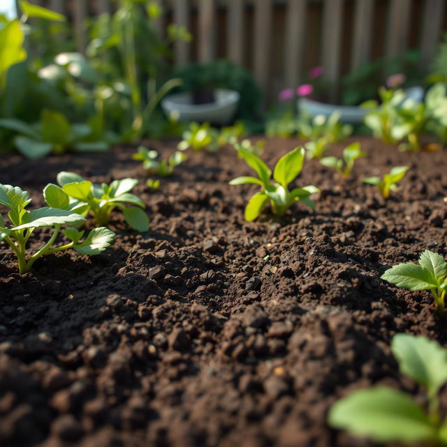 A front view of soil in a garden depicted in pixel art style