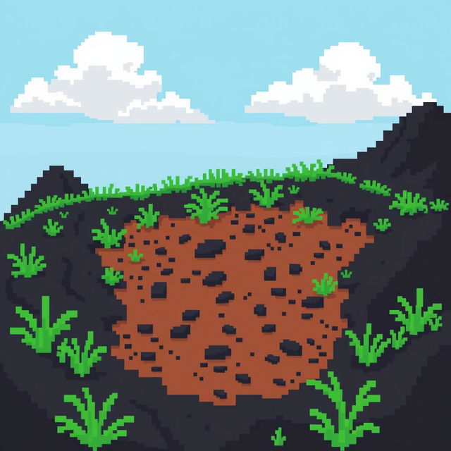 A front view of black soil. The image should be in pixel art style.