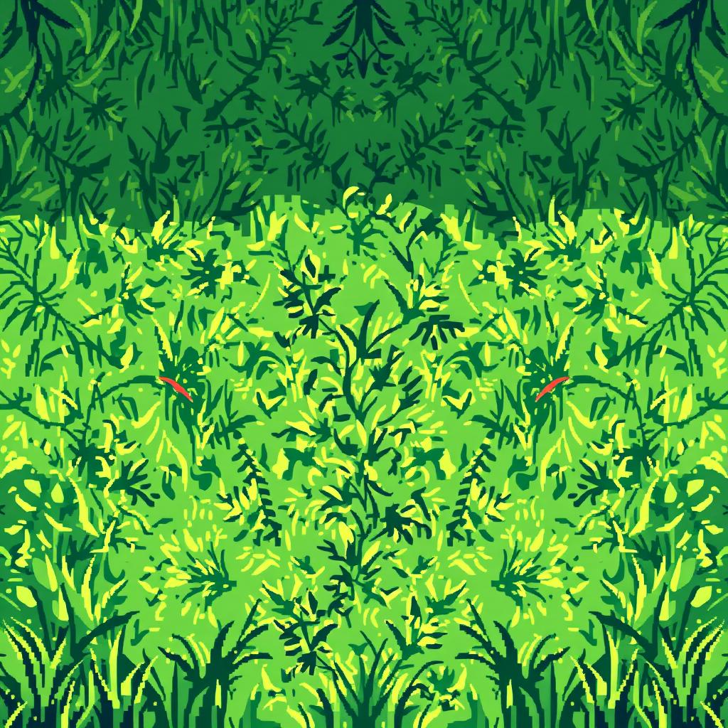 A front view of a lawn depicted in pixel art style. The image should show the texture and detail of the grass.