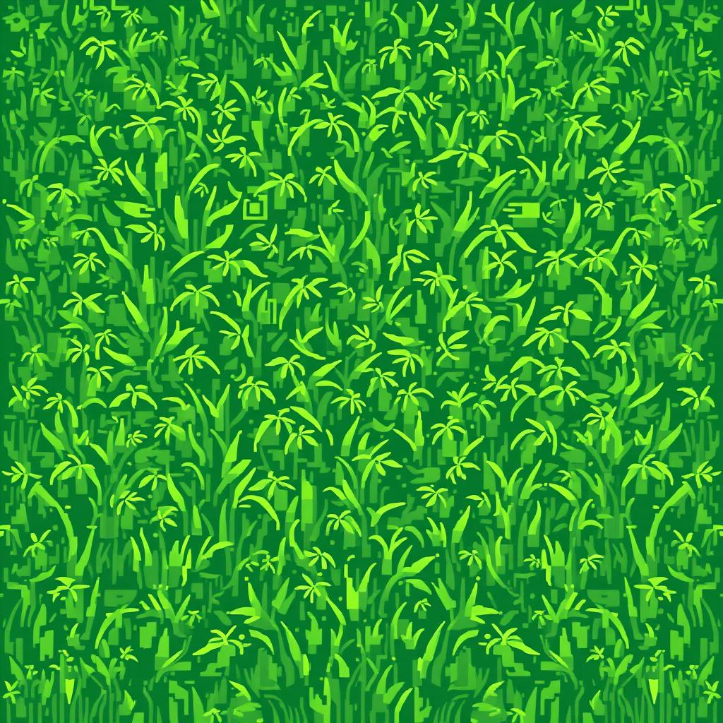 A front view of a lawn depicted in pixel art style. The image should show the texture and detail of the grass.